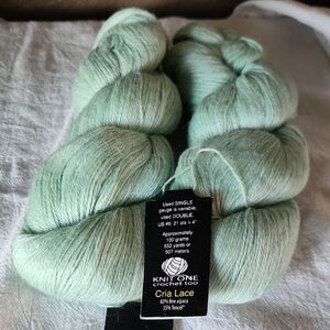 Knit One Crochet Two Cria Lace Yarn - Mint Green, Two Large Hanks